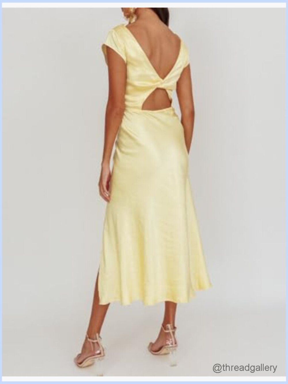 Satin Cowl Neck Backless Twist Cap Sleeve Midi Dress Side Slit - Picture 2 of 7